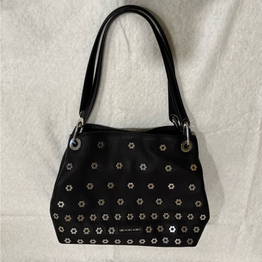 MICHAEL KORS | Floral Stud Raven Black Shoulder Bag - Picture 3 of 10